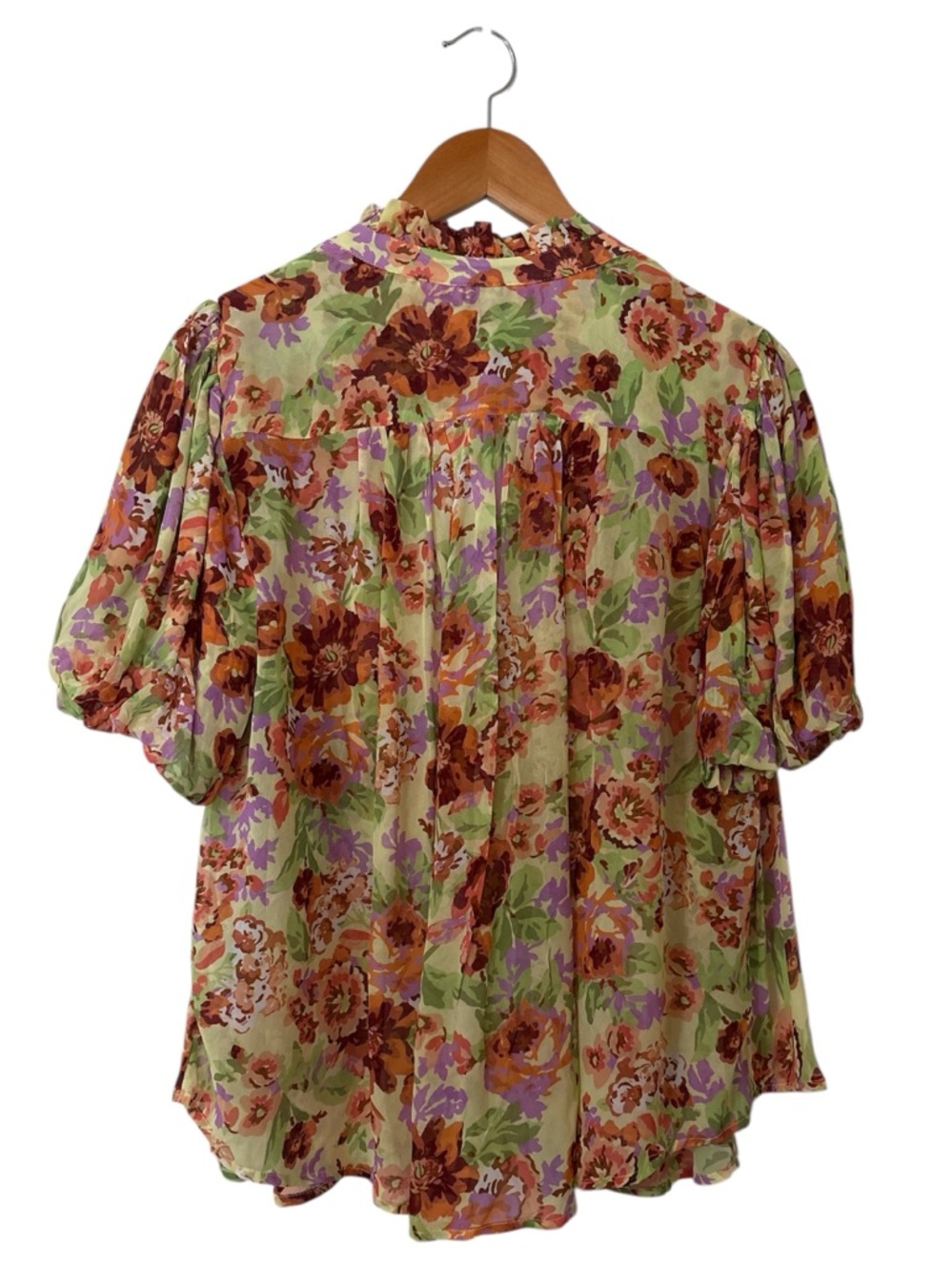 Anthropologie The Estela Short-Sleeve Viscose Sheer Floral Blouse Sz Large - Picture 6 of 9